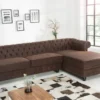 Casa Padrino Chesterfield Ecksofa Vintage Braun 280 x 165 x H. 73 cm - Kunstleder Wohnzimmer Sofa - Chesterfield Möbel