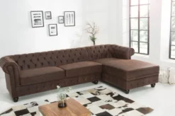 Casa Padrino Chesterfield Ecksofa Vintage Braun 280 x 165 x H. 73 cm - Kunstleder Wohnzimmer Sofa - Chesterfield Möbel