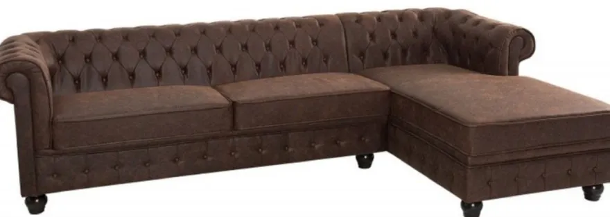 Casa Padrino Chesterfield Ecksofa Vintage Braun 280 x 165 x H. 73 cm - Kunstleder Wohnzimmer Sofa - Chesterfield Möbel