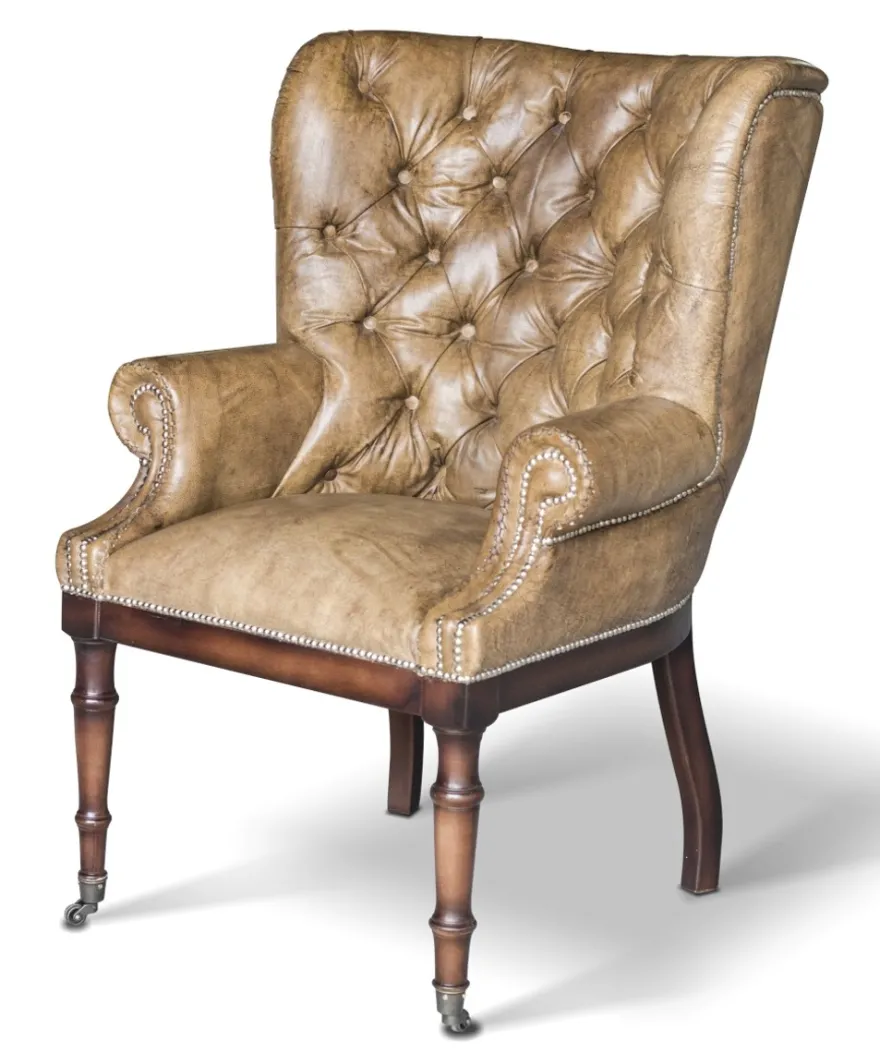 Casa Padrino Chesterfield Echtleder Sessel Vintage Leder mit Rollen - Luxus Wohnzimmer Ohrensessel Möbel Büffelleder Sessel