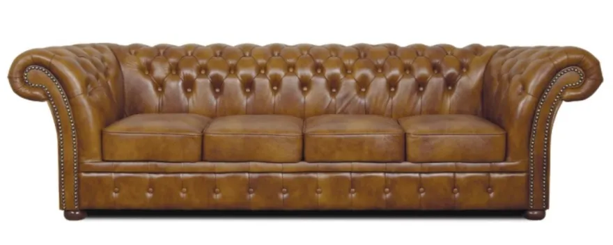 Casa Padrino Chesterfield Echtleder 4er Sofa braun 255 x 90 x H. 78 cm - Luxus Wohnzimmermöbel