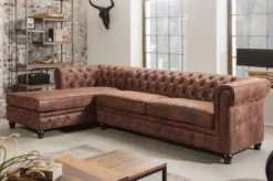 Casa Padrino Chesterfield Ecksofa Links Antik Braun - Microfaser Wohnzimmer Sofa - Chesterfield Wohnzimmer Möbel