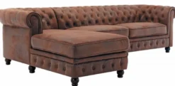 Casa Padrino Chesterfield Ecksofa Links Antik Braun - Microfaser Wohnzimmer Sofa - Chesterfield Wohnzimmer Möbel