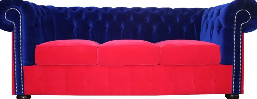 Casa Padrino Chesterfield 3er Sofa in Blau-Rot 200 x 90 x H. 78 cm - Luxus Qualität