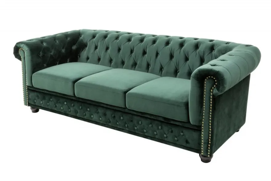 Casa Padrino Chesterfield 3er Sofa in Grün / Braun / Gold 205 x 73 x H. 85 cm - Designer Chesterfield Sofa
