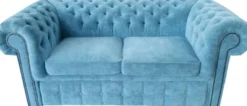 Casa Padrino Chesterfield 2er Sofa in Hell Blau 180 x 100 x H. 80 cm - Luxus Chesterfield Schlafsofa