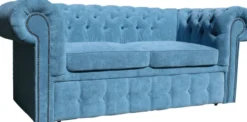 Casa Padrino Chesterfield 2er Sofa in Hell Blau 180 x 100 x H. 80 cm - Luxus Chesterfield Schlafsofa