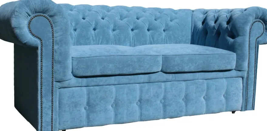 Casa Padrino Chesterfield 2er Sofa in Hell Blau 180 x 100 x H. 80 cm - Luxus Chesterfield Schlafsofa
