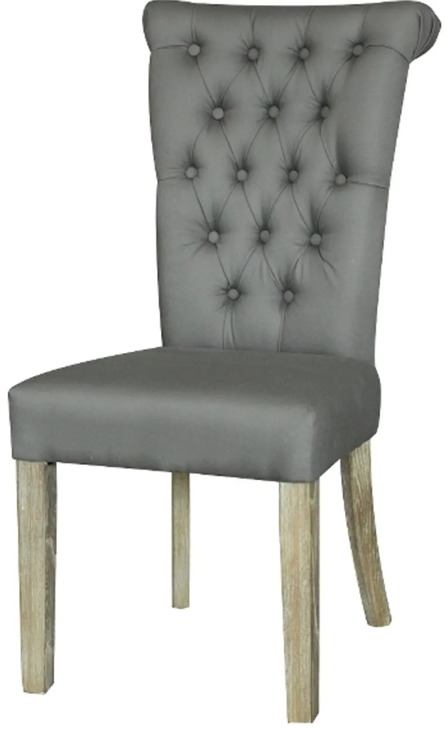 Casa Padrino Chesterfield Esszimmerstuhl Frostgrau 51 x 66 x H. 100 cm - Luxus Esszimmer Möbel