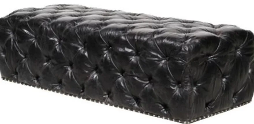 Casa Padrino Chesterfield Fußhocker aus Echtleder in Vintage Schwarz 140 x 60 x H. 42 cm