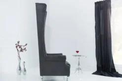 Casa Padrino Chesterfield High Back Sessel Grau - Thron König Hochlehn Sessel - Modern Barock Hochlehner