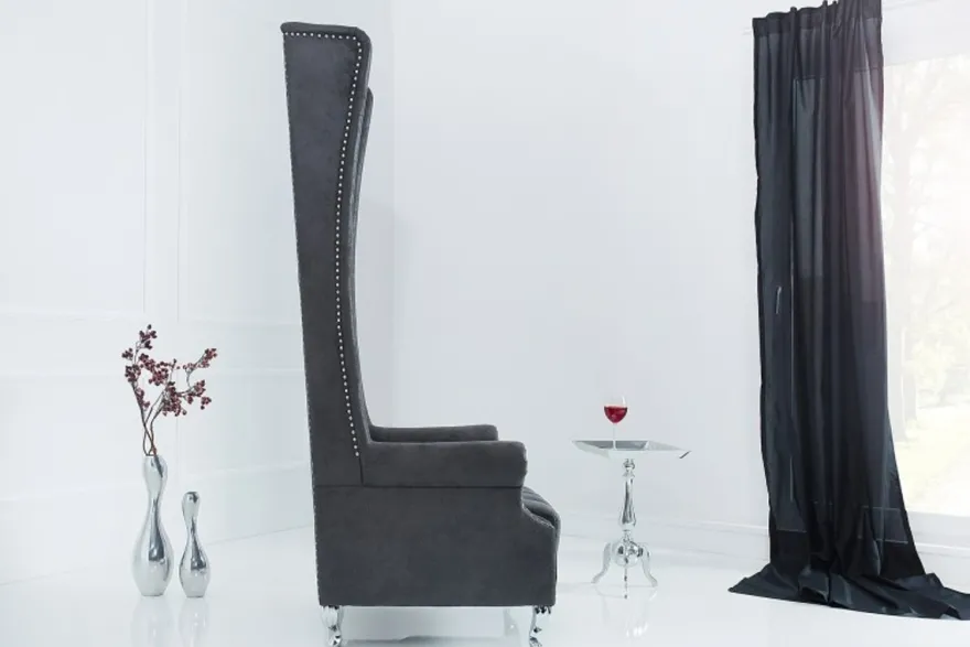 Casa Padrino Chesterfield High Back Sessel Grau - Thron König Hochlehn Sessel - Modern Barock Hochlehner