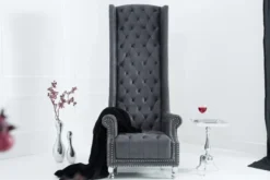 Casa Padrino Chesterfield High Back Sessel Grau - Thron König Hochlehn Sessel - Modern Barock Hochlehner