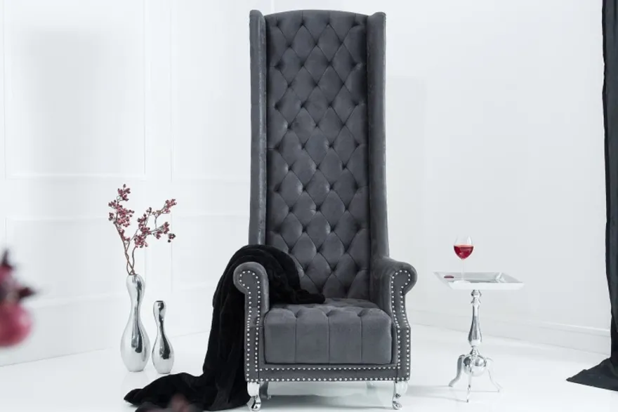 Casa Padrino Chesterfield High Back Sessel Grau - Thron König Hochlehn Sessel - Modern Barock Hochlehner