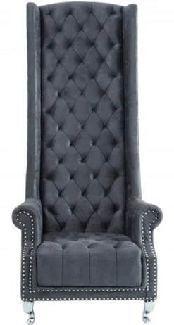 Casa Padrino Chesterfield High Back Sessel Grau - Thron König Hochlehn Sessel - Modern Barock Hochlehner