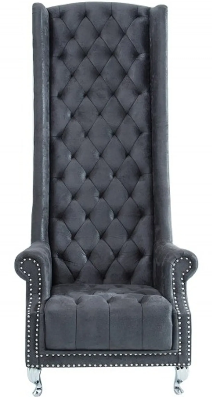 Casa Padrino Chesterfield High Back Sessel Grau - Thron König Hochlehn Sessel - Modern Barock Hochlehner
