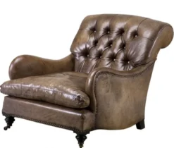 Casa Padrino Chesterfield Luxus Echt Leder Ohrensessel New York in Olive, 84 x 100 x 86 cm