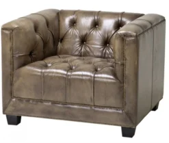 Casa Padrino Chesterfield Luxus Echt Leder Sessel Kubus Vintage Leder Olive - 94 x 85 x 73 cm