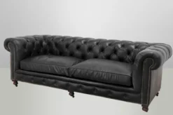 Casa Padrino Chesterfield Luxus Echt Leder Sofa 3 Sitzer im Vintage Design Old Saddle Black 238 x 96 x 78 cm