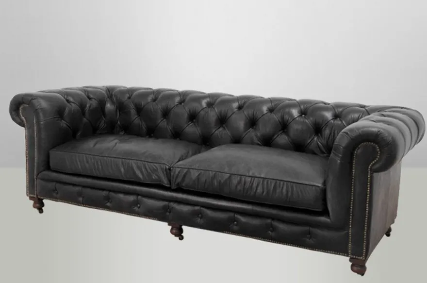 Casa Padrino Chesterfield Luxus Echt Leder Sofa 3 Sitzer im Vintage Design Old Saddle Black 238 x 96 x 78 cm