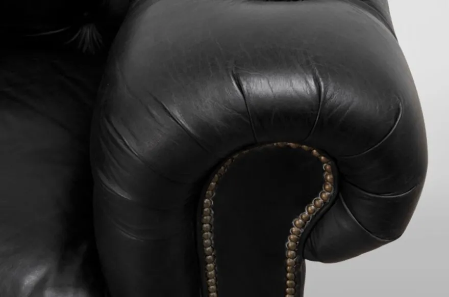 Casa Padrino Chesterfield Luxus Echt Leder Sessel im Vintage Design Old Saddle Black 123 x 96 x 78 cm
