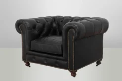 Casa Padrino Chesterfield Luxus Echt Leder Sessel im Vintage Design Old Saddle Black 123 x 96 x 78 cm