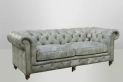 Casa Padrino Chesterfield Luxus Echt Leder Sofa 2.5 Sitzer Vintage Leder Galata Verde 220 x 96 x 78 cm