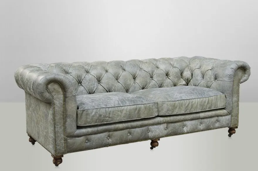 Casa Padrino Chesterfield Luxus Echt Leder Sofa 2.5 Sitzer Vintage Leder Galata Verde 220 x 96 x 78 cm