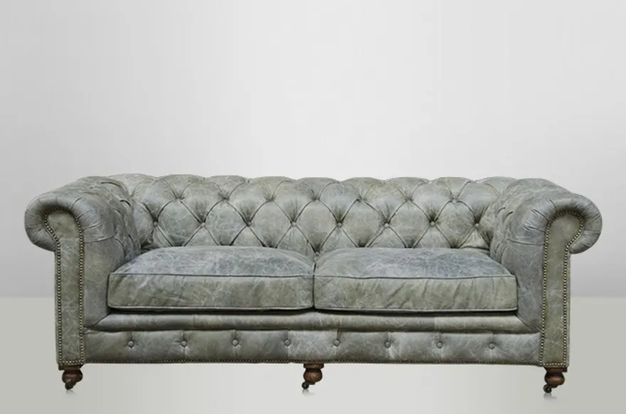 Casa Padrino Chesterfield Luxus Echt Leder Sofa 2.5 Sitzer Vintage Leder Galata Verde 220 x 96 x 78 cm