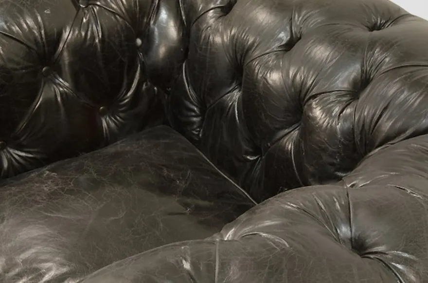 Casa Padrino Chesterfield Luxus Echtleder Sessel im Vintage Design, Farbe Ebony, Breite 123 cm