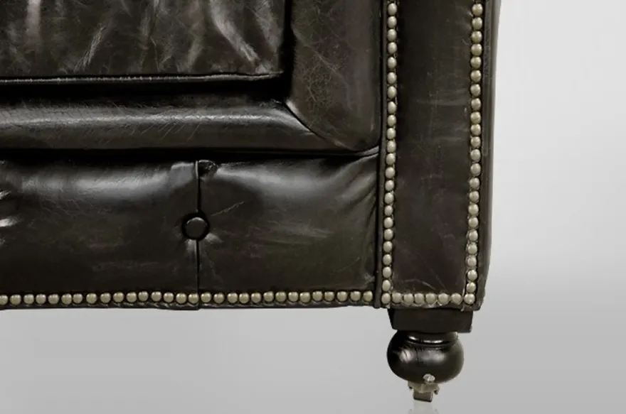 Casa Padrino Chesterfield Luxus Echtleder Sessel im Vintage Design, Farbe Ebony, Breite 123 cm