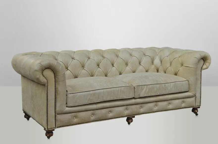 Casa Padrino Chesterfield Luxus Echt Leder Sofa 2,5-Sitzer im Vintage Leder Design, Farbe Galata Sawia, Breite 220 cm