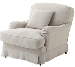 Casa Padrino Chesterfield Luxus Leinen Ohrensessel Vintage Naturale, 85 x 100 x 90 cm