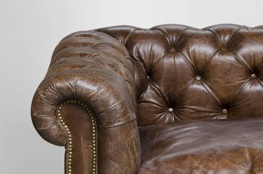 Casa Padrino Chesterfield Luxus Echt Leder Sofa 4 Sitzer im Vintage Look Farbe Cigar Breite 300 cm
