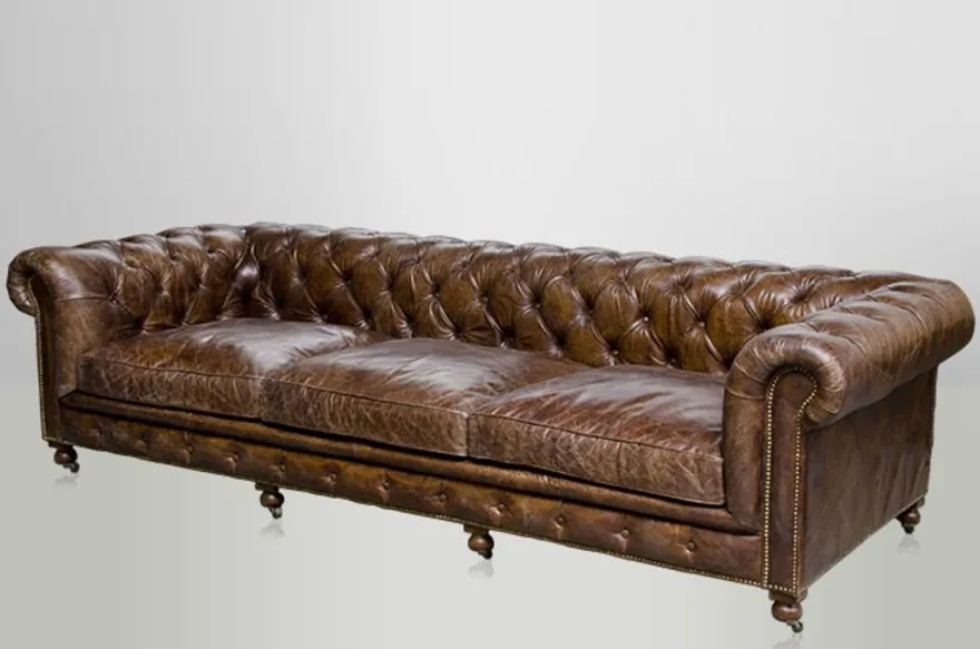 Casa Padrino Chesterfield Luxus Echt Leder Sofa 4 Sitzer im Vintage Look Farbe Cigar Breite 300 cm