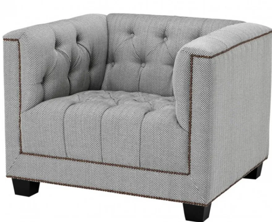 Casa Padrino Chesterfield Luxus Sessel Kubus im Fischgrätmuster Grau 94 x 85 x 73 cm