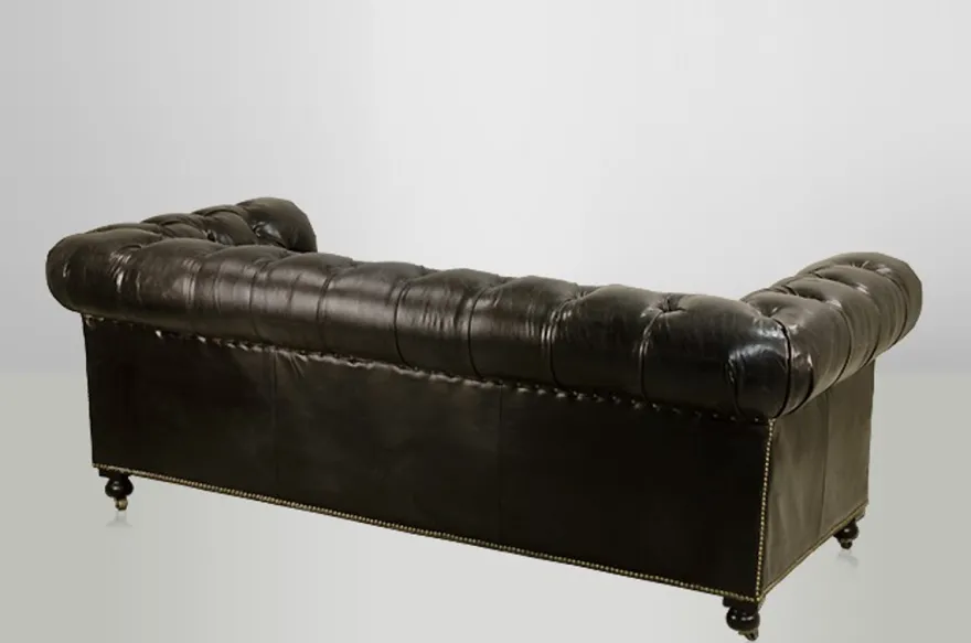 Casa Padrino Chesterfield Luxus Echtleder Sofa 2.5 Sitzer Vintage Design Ebony Breite 220 cm