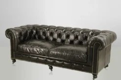 Casa Padrino Chesterfield Luxus Echtleder Sofa 2.5 Sitzer Vintage Design Ebony Breite 220 cm