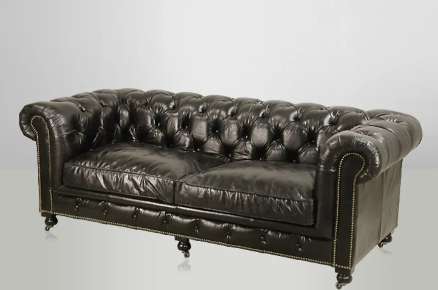Casa Padrino Chesterfield Luxus Echtleder Sofa 2.5 Sitzer Vintage Design Ebony Breite 220 cm