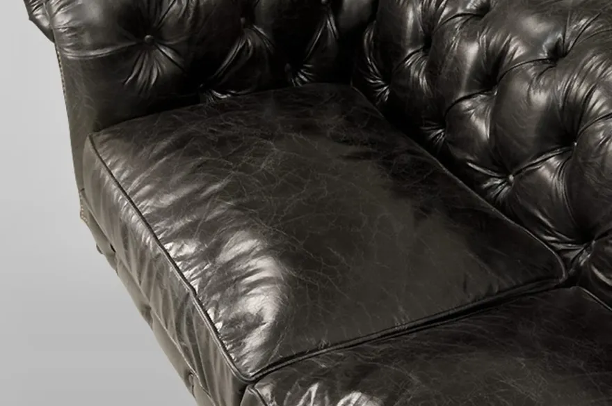 Casa Padrino Chesterfield Luxus Echtleder Sofa 2.5 Sitzer Vintage Design Ebony Breite 220 cm