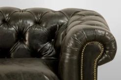 Casa Padrino Chesterfield Luxus Echtleder Sofa 2.5 Sitzer Vintage Design Ebony Breite 220 cm