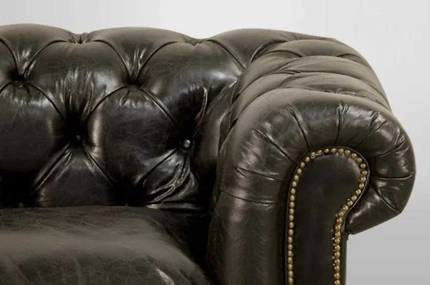 Casa Padrino Chesterfield Luxus Echtleder Sofa 2.5 Sitzer Vintage Design Ebony Breite 220 cm