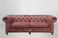 Casa Padrino Chesterfield Luxus Echt Leder Sofa 2.5 Sitzer Vintage Leder Galata Red Breite 220 cm