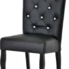 Casa Padrino Chesterfield Neo Barock Esszimmer Stuhl Schwarz / Schwarz - Kunstleder Küchen Stuhl mit Glitzersteinen - Esszimmer Möbel - Chesterfield Möbel - Neo Barock Möbel