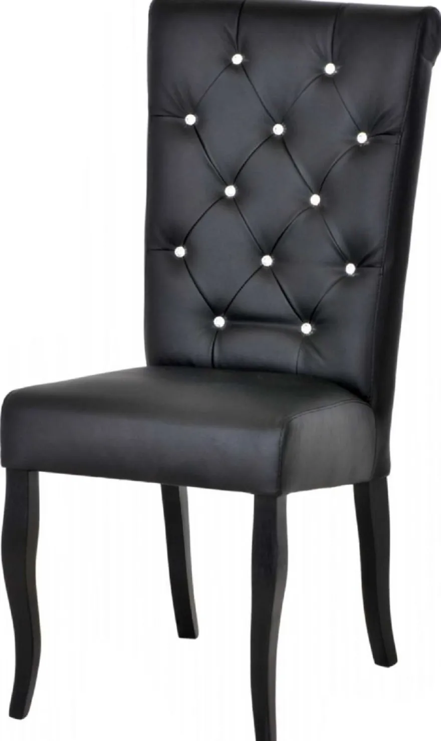 Casa Padrino Chesterfield Neo Barock Esszimmer Stuhl Schwarz / Schwarz - Kunstleder Küchen Stuhl mit Glitzersteinen - Esszimmer Möbel - Chesterfield Möbel - Neo Barock Möbel