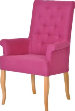 Casa Padrino Chesterfield Neo Barock Esszimmer Stuhl Pink / Naturfarben - Küchenstuhl mit Armlehnen - Esszimmer Möbel - Chesterfield Möbel - Neo Barock Möbel