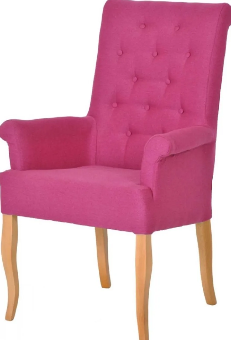 Casa Padrino Chesterfield Neo Barock Esszimmer Stuhl Pink / Naturfarben - Küchenstuhl mit Armlehnen - Esszimmer Möbel - Chesterfield Möbel - Neo Barock Möbel
