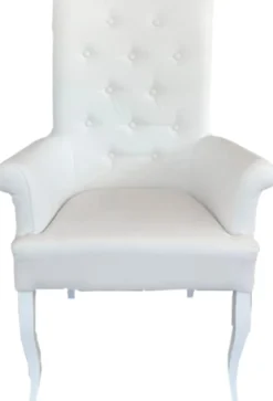 Casa Padrino Chesterfield Neo Barock Esszimmer Stuhl Weiß / Weiß Kunstleder mit Armlehnen - Barock Möbel