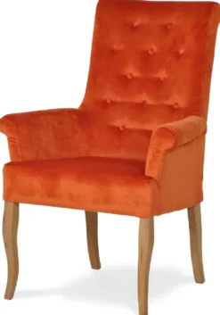 Casa Padrino Chesterfield Neo Barock Esszimmer Stuhl Orange / Naturfarben - Küchenstuhl mit Armlehnen - Esszimmer Möbel - Chesterfield Möbel - Neo Barock Möbel