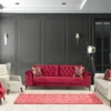 Casa Padrino Chesterfield Ohrensessel Rot / Schwarz 80 x 80 x H. 90 cm - Moderner Wohnzimmer Sessel - Chesterfield Wohnzimmer Möbel